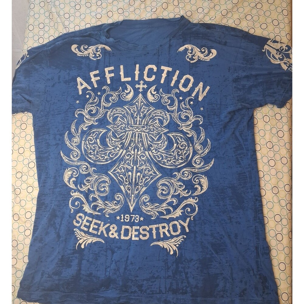 Y2k Affliction Mens Distressed Short Sleeve T-Shirt Seek & Destroy Size L